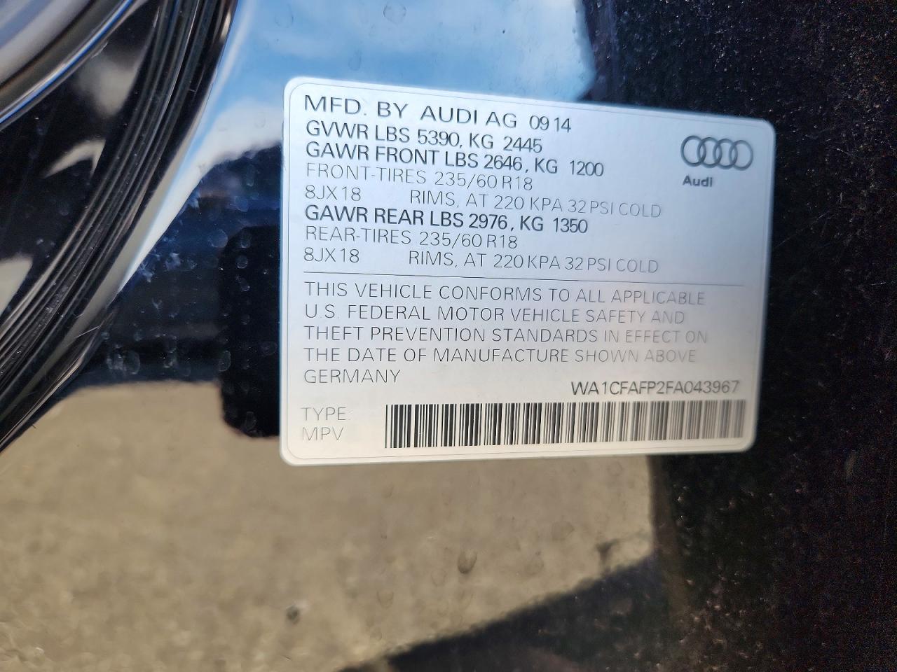 2015 Audi Q5 Premium Black vin: WA1CFAFP2FA043967