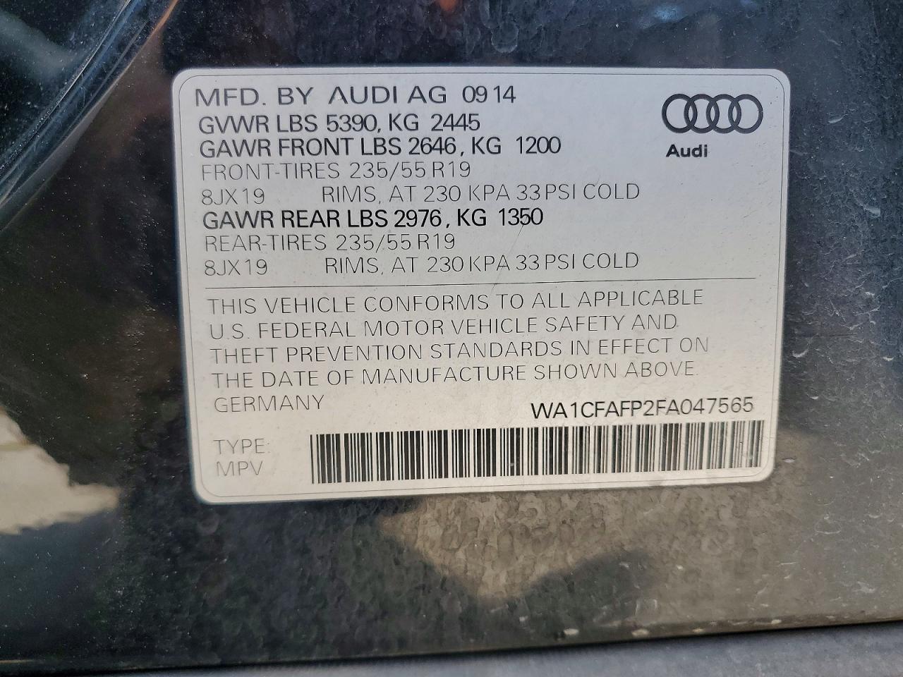 2015 Audi Q5 Premium Black vin: WA1CFAFP2FA047565