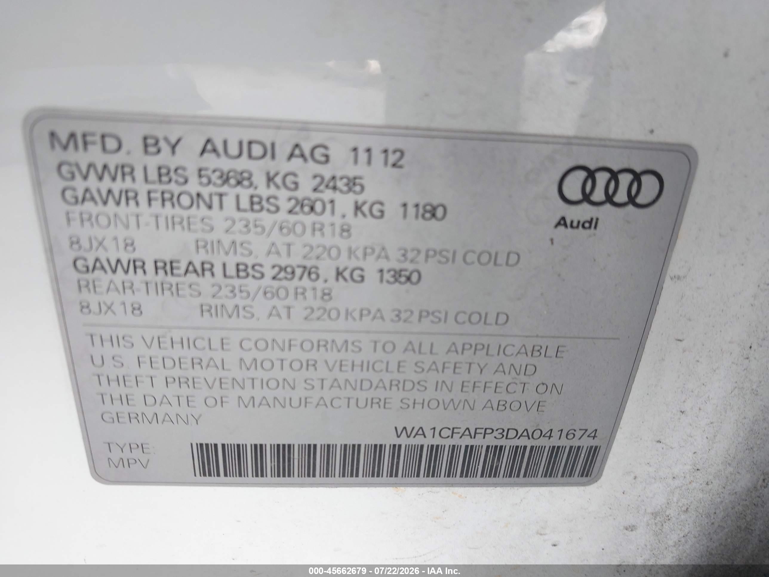2013 Audi Q5 2.0t Premium White vin: WA1CFAFP3DA041674