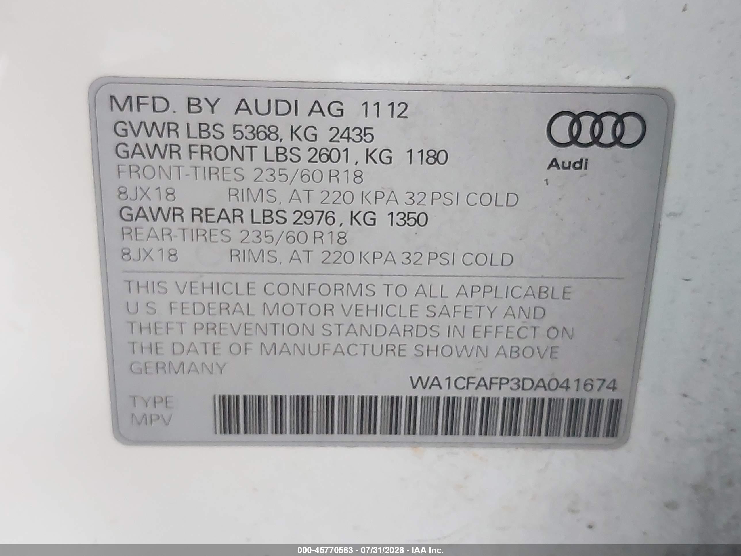 2013 Audi Q5 2.0t Premium White vin: WA1CFAFP3DA041674
