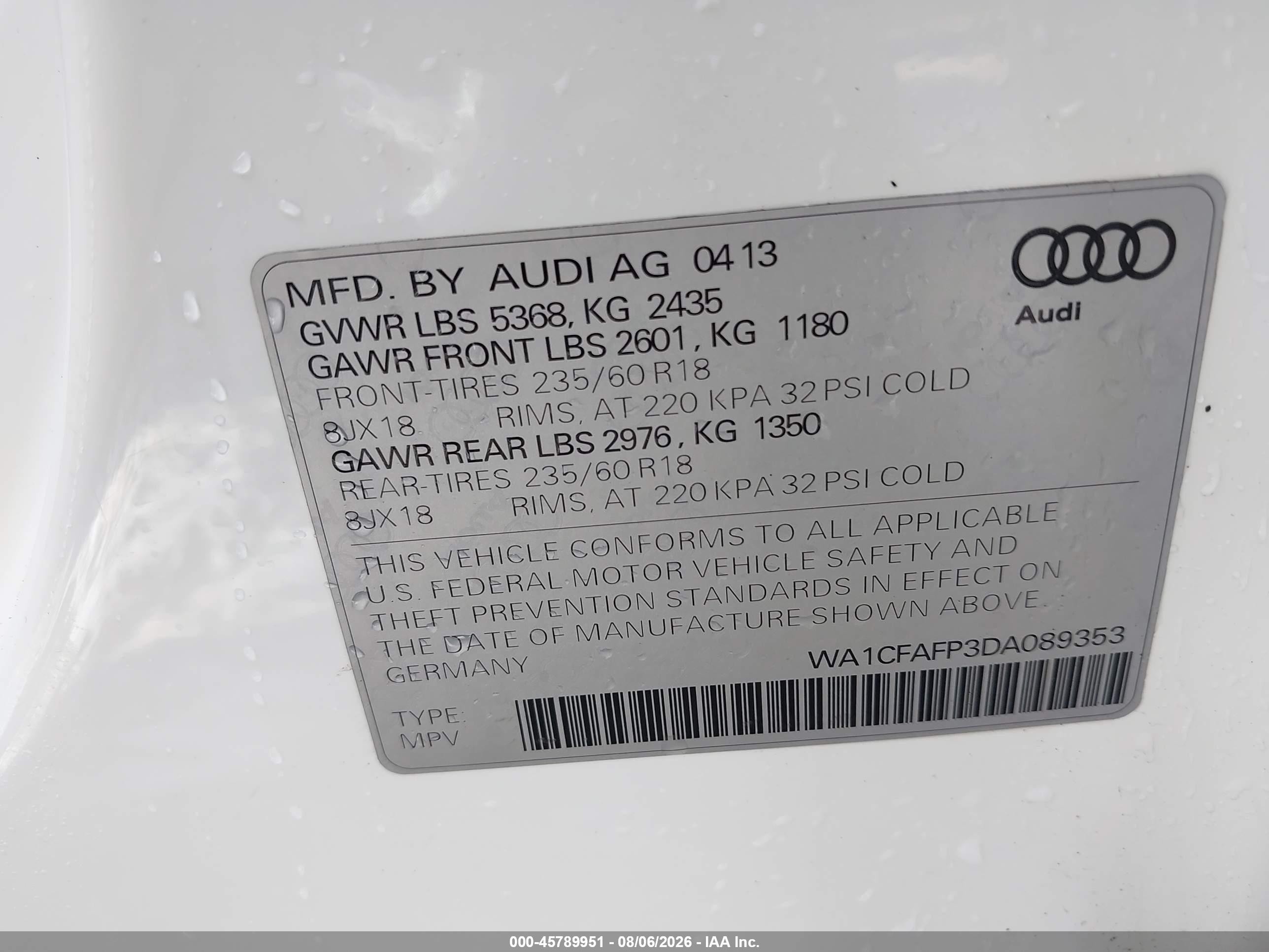 2013 Audi Q5 2.0t Premium White vin: WA1CFAFP3DA089353