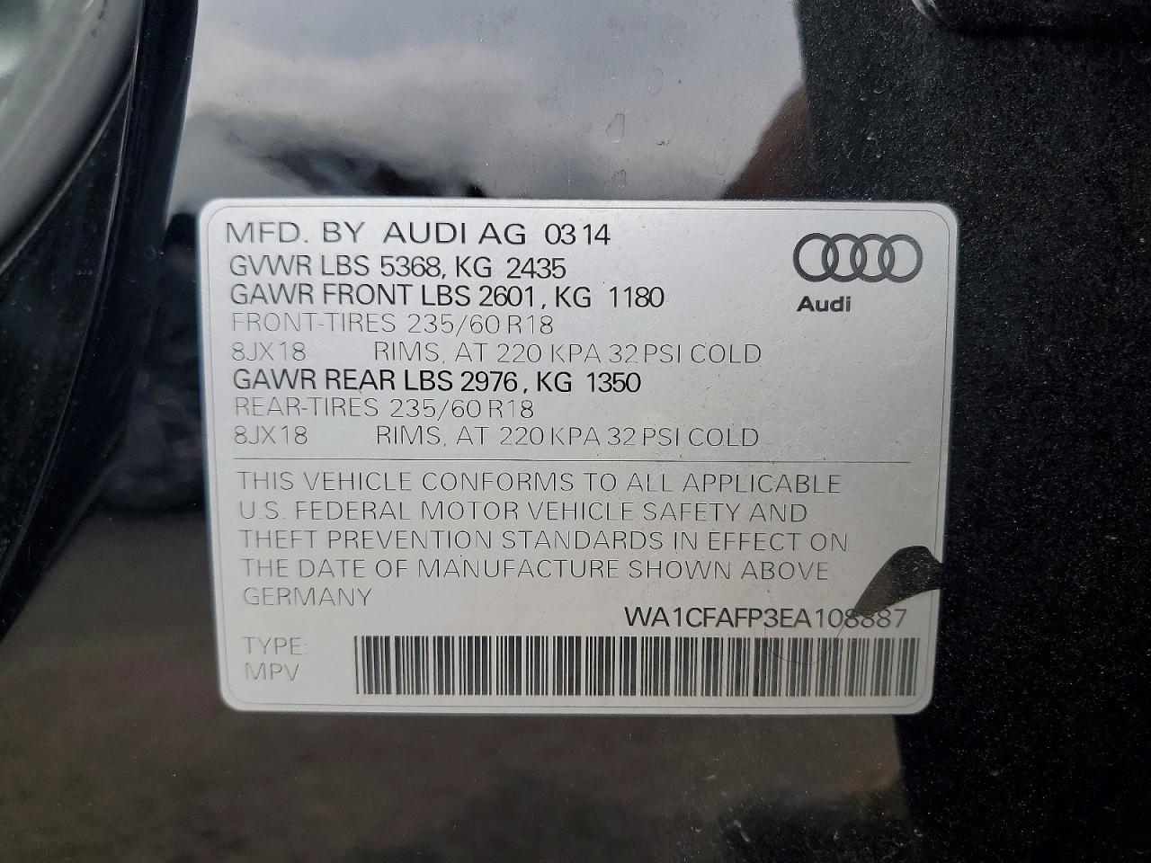 2014 Audi Q5 Premium Black vin: WA1CFAFP3EA108887