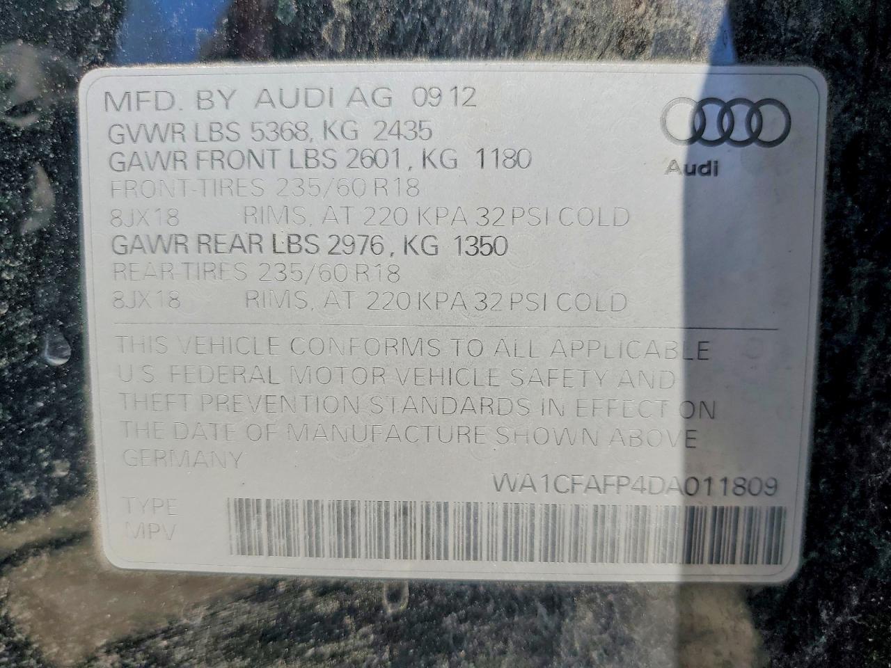 2013 Audi Q5 Premium Black vin: WA1CFAFP4DA011809