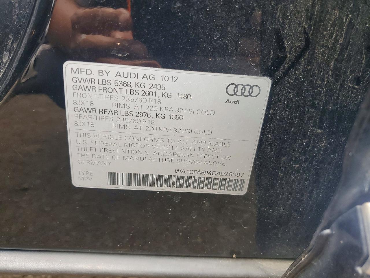 2013 Audi Q5 Premium Black vin: WA1CFAFP4DA026097