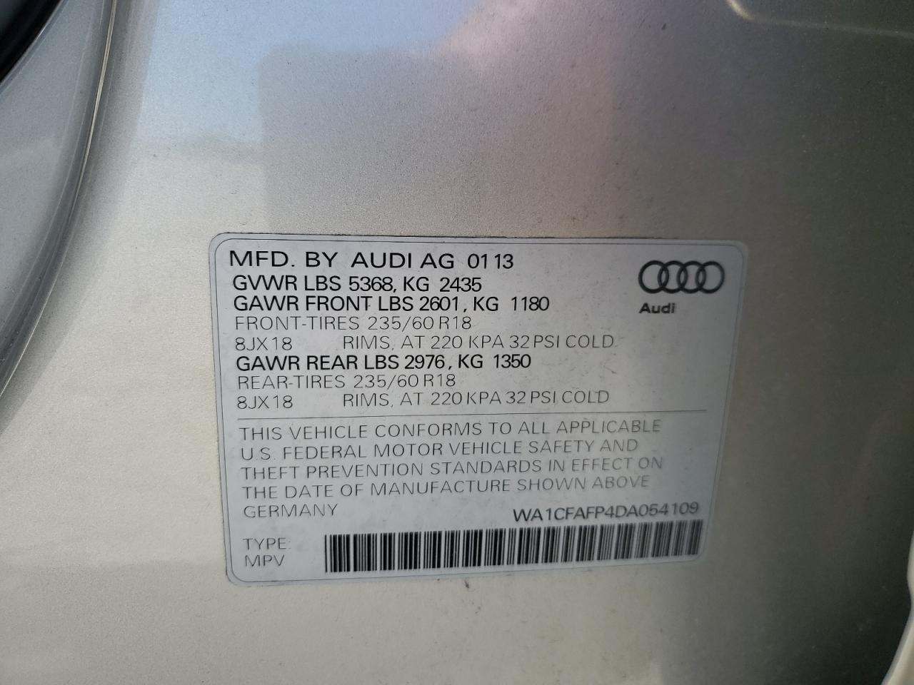 2013 Audi Q5 Premium Серебряный vin: WA1CFAFP4DA054109
