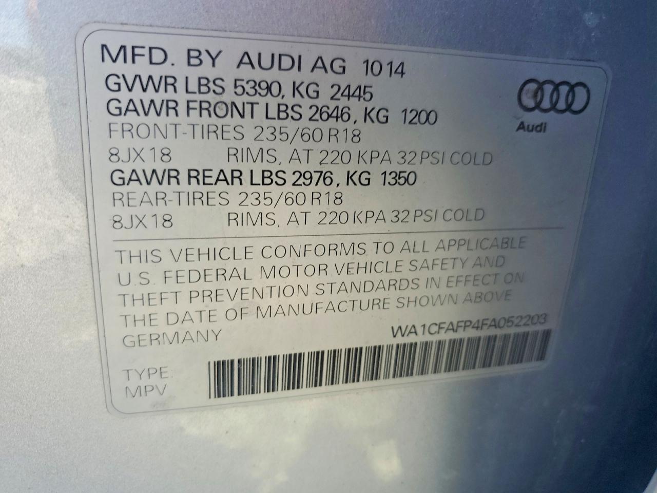 2015 Audi Q5 Premium Серебряный vin: WA1CFAFP4FA052203