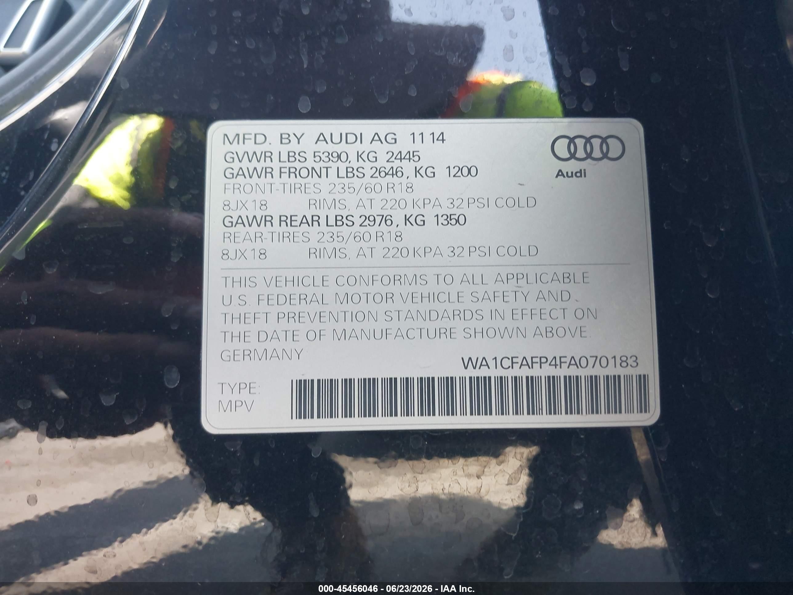 2015 Audi Q5 2.0t Premium Black vin: WA1CFAFP4FA070183