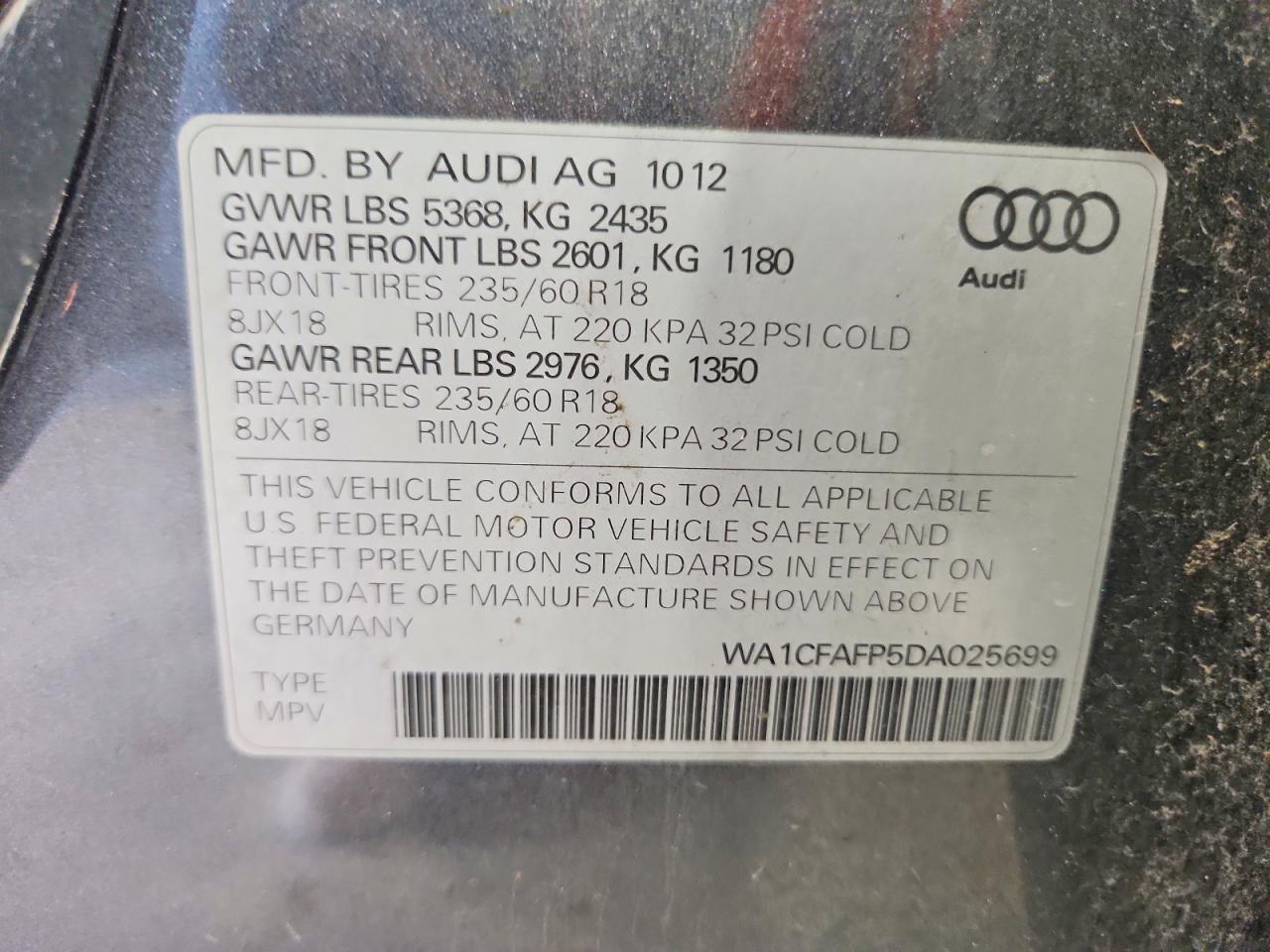 2013 Audi Q5 Premium Gray vin: WA1CFAFP5DA025699
