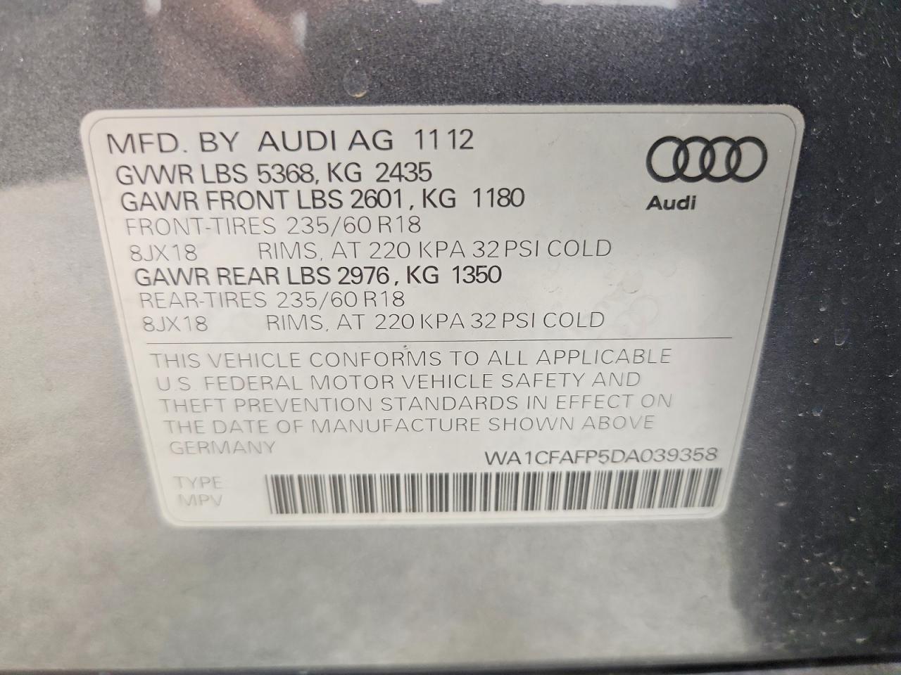 2013 Audi Q5 Premium Gray vin: WA1CFAFP5DA039358