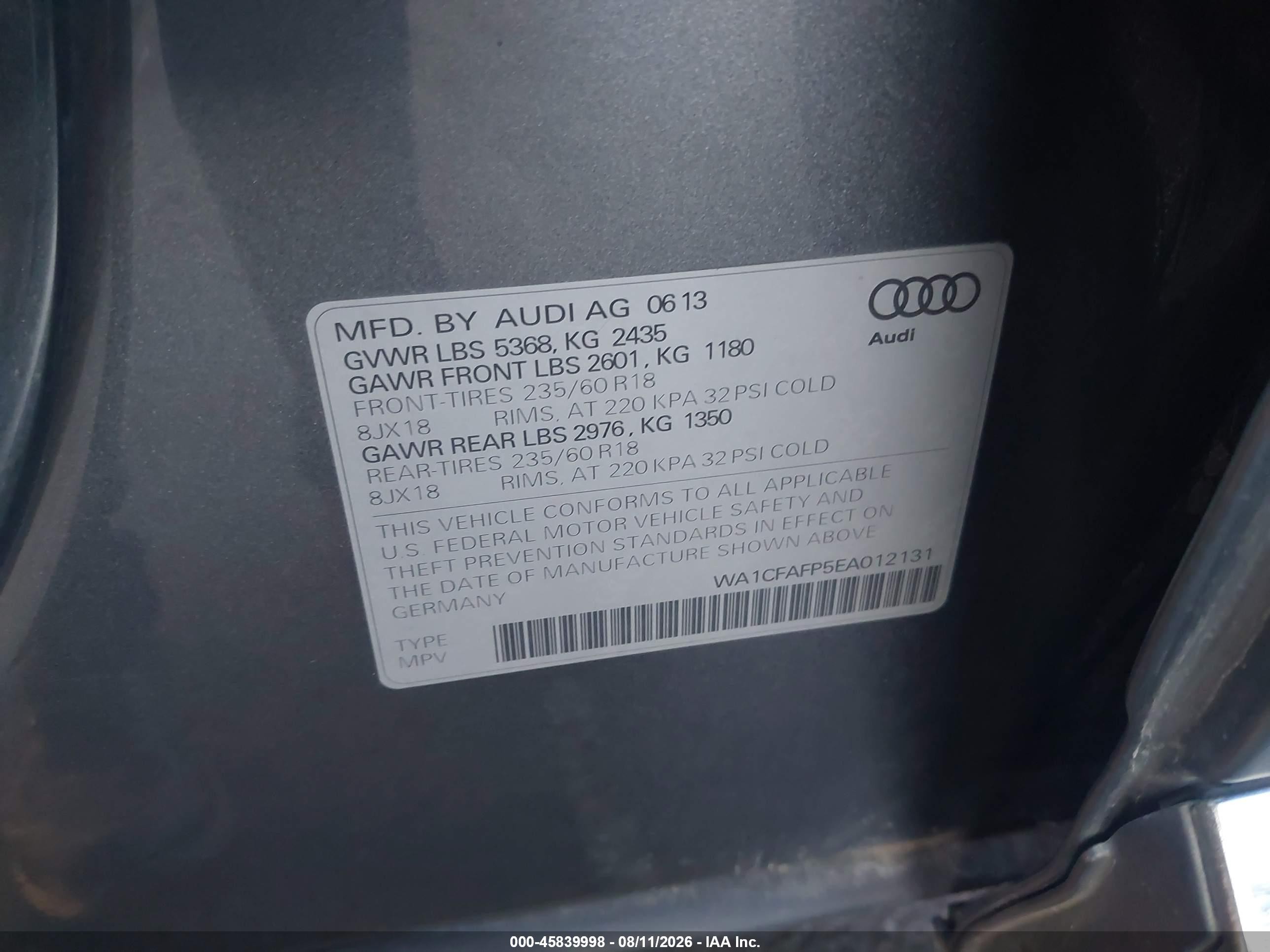 2014 Audi Q5 2.0t Premium Gray vin: WA1CFAFP5EA012131