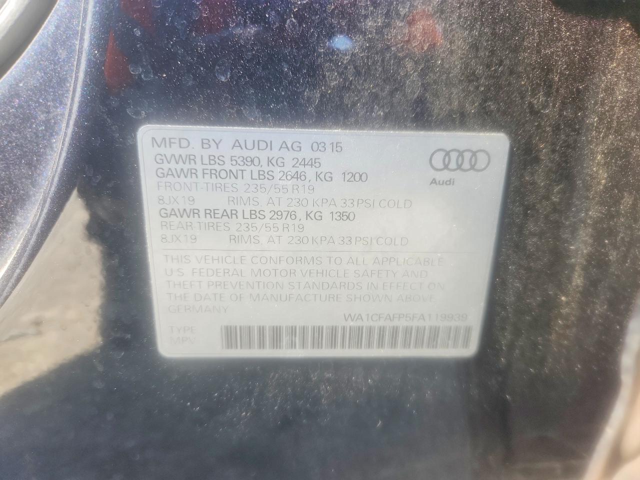 2015 Audi Q5 Premium Gray vin: WA1CFAFP5FA119939