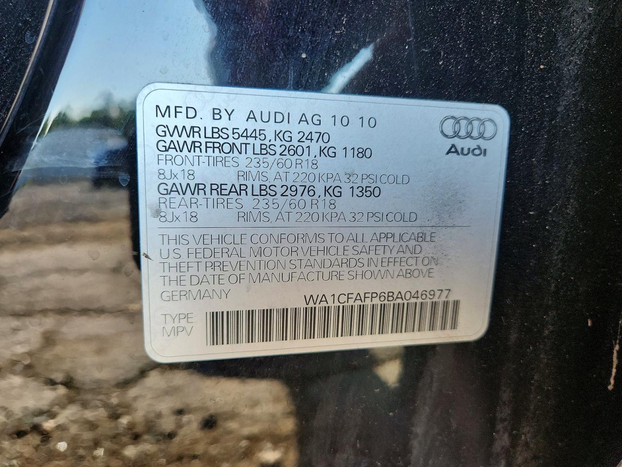 2011 Audi Q5 Premium Черный vin: WA1CFAFP6BA046977