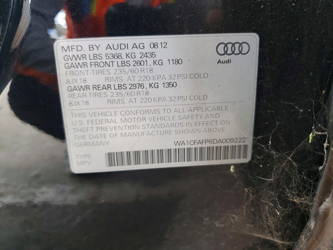 2013 Audi Q5 Premium Black vin: WA1CFAFP6DA009222