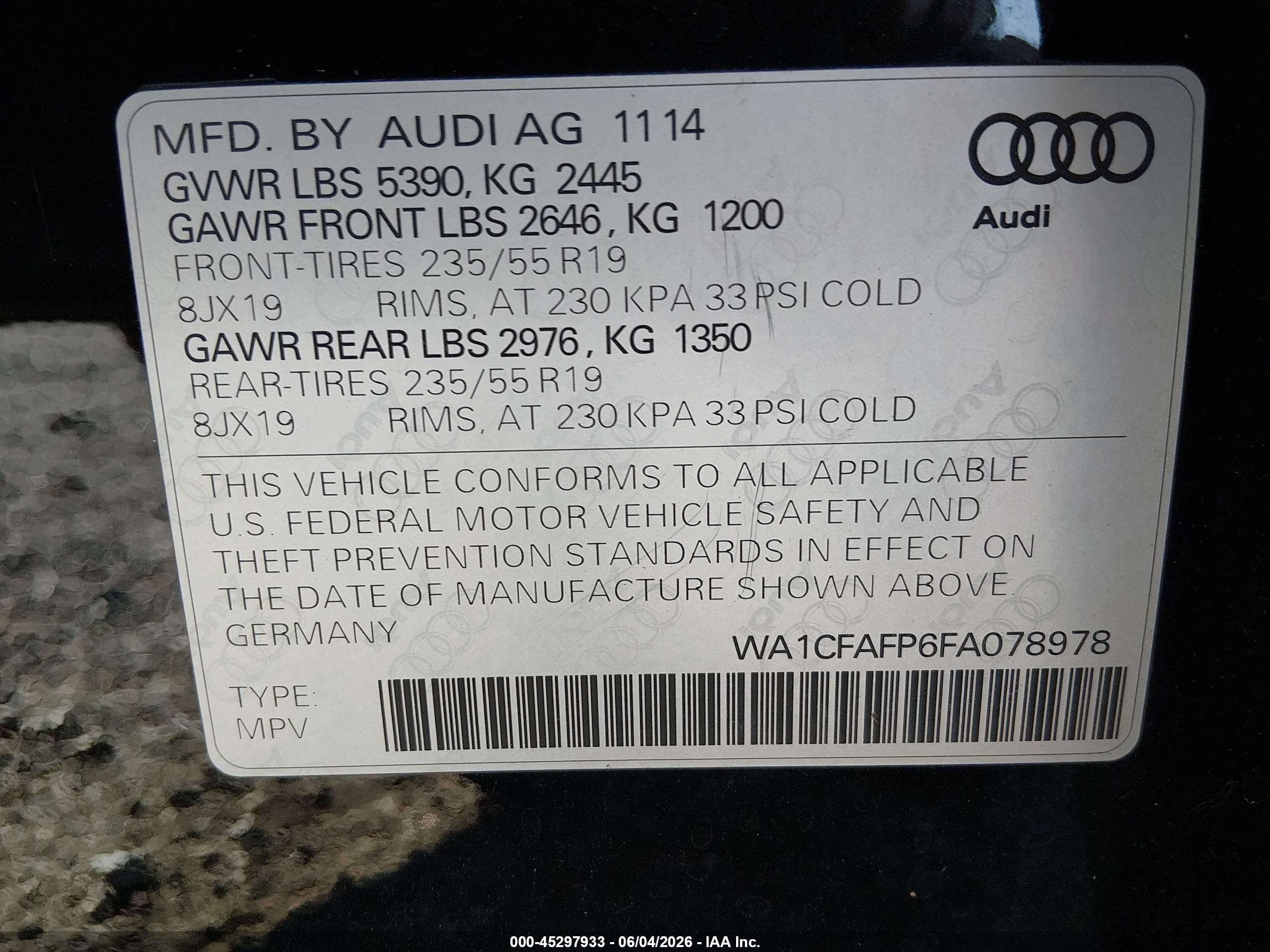 2015 Audi Q5 2.0t Premium Black vin: WA1CFAFP6FA078978