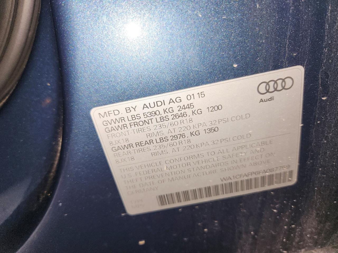 2015 Audi Q5 Premium Blue vin: WA1CFAFP6FA087759