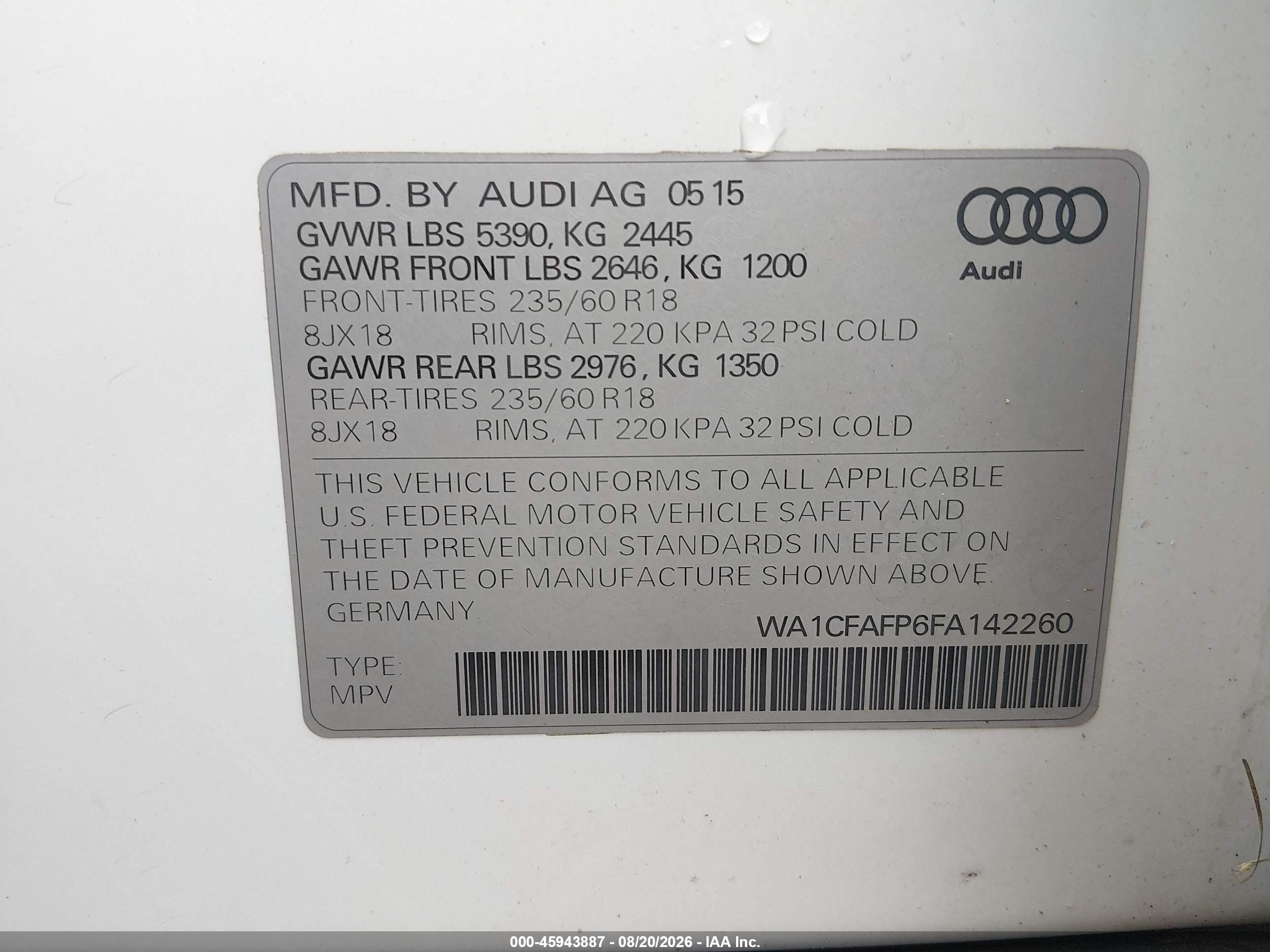 2015 Audi Q5 2.0t Premium White vin: WA1CFAFP6FA142260