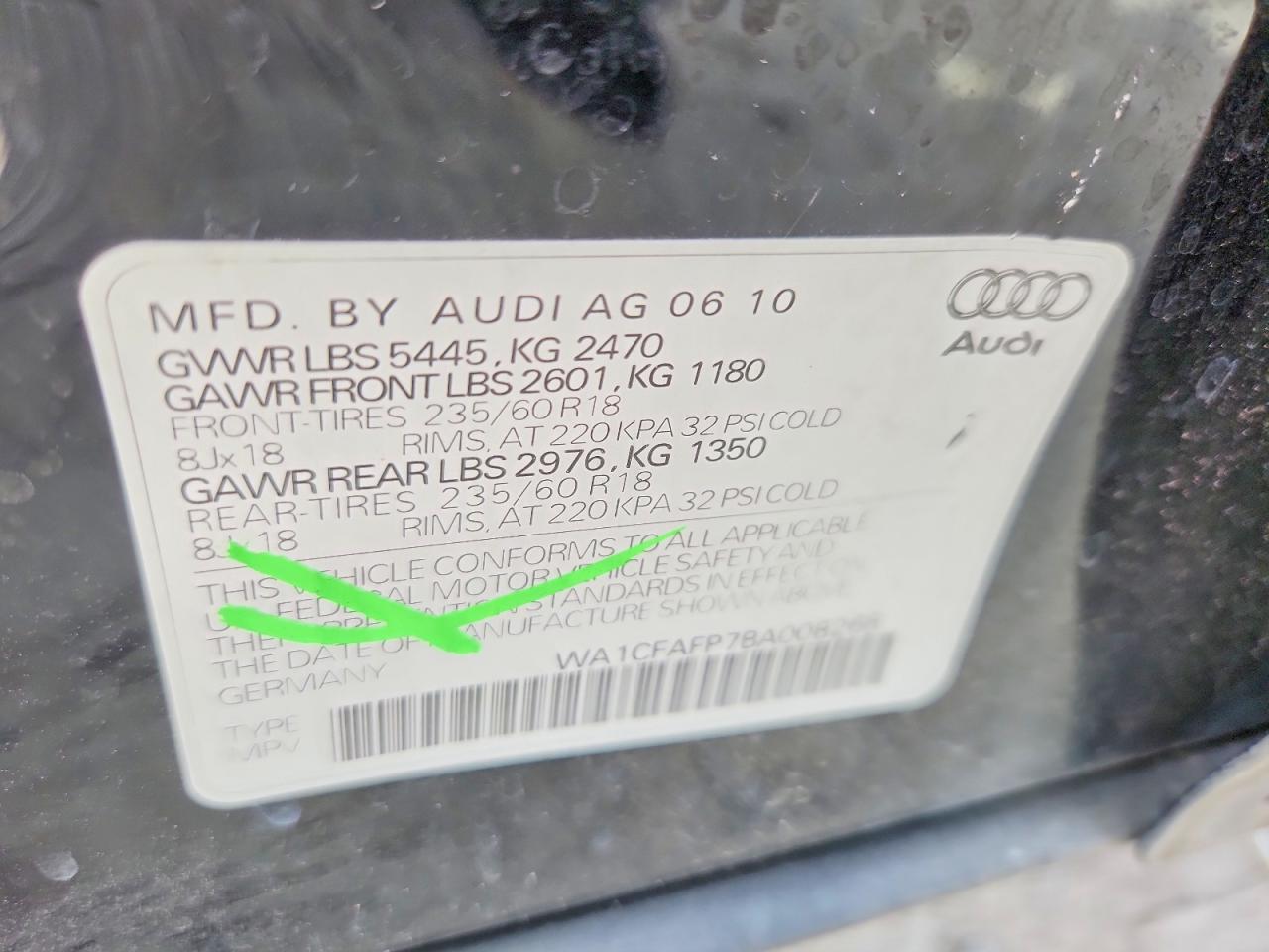 2011 Audi Q5 Premium Black vin: WA1CFAFP7BA008268