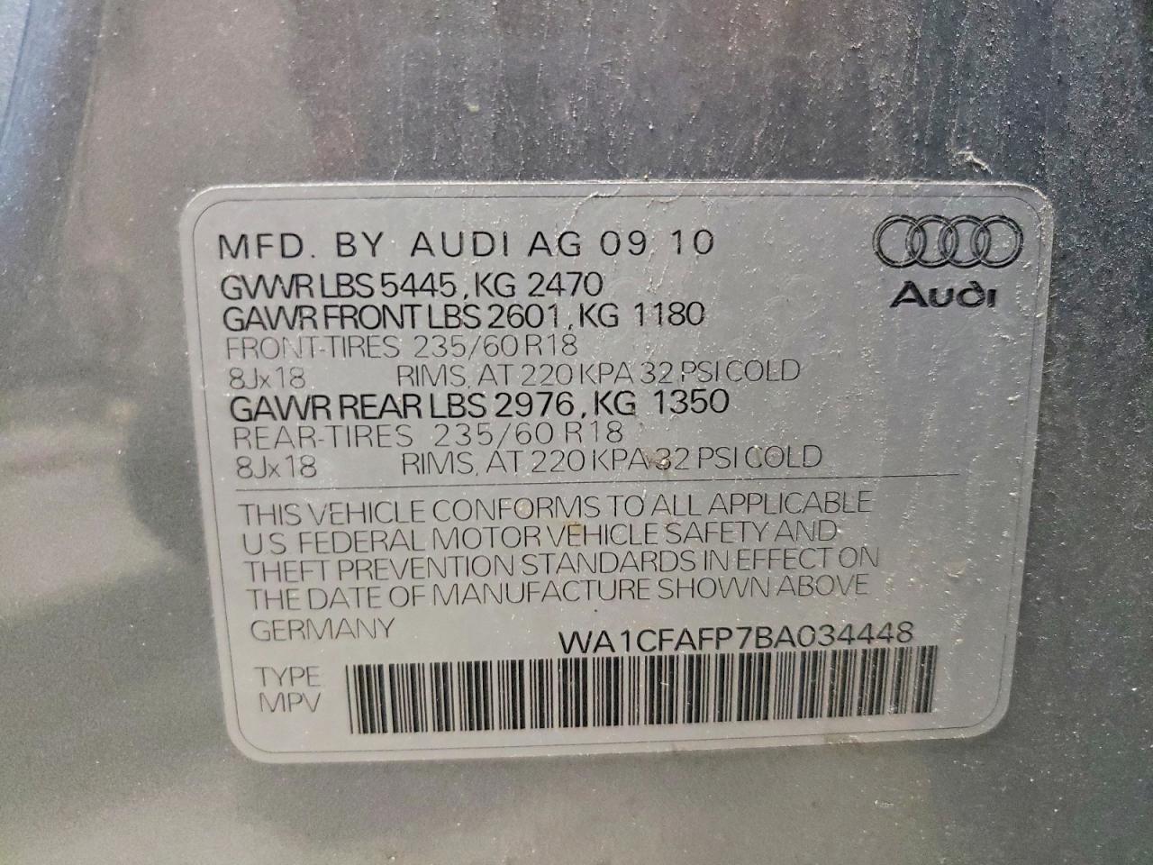2011 Audi Q5 Premium Silver vin: WA1CFAFP7BA034448