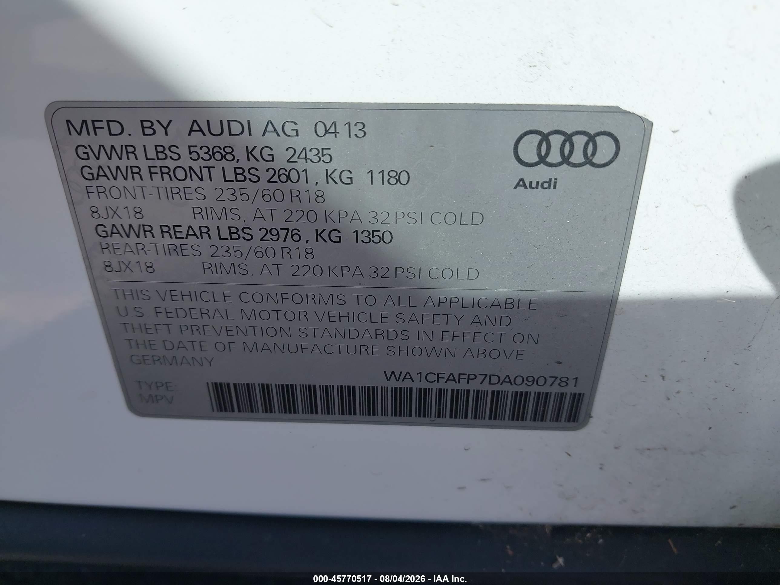 2013 Audi Q5 2.0t Premium White vin: WA1CFAFP7DA090781