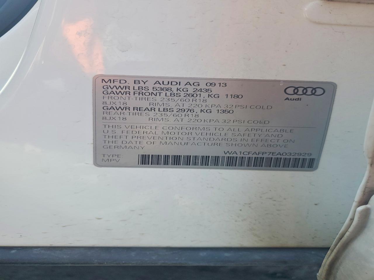 2014 Audi Q5 Premium White vin: WA1CFAFP7EA032929