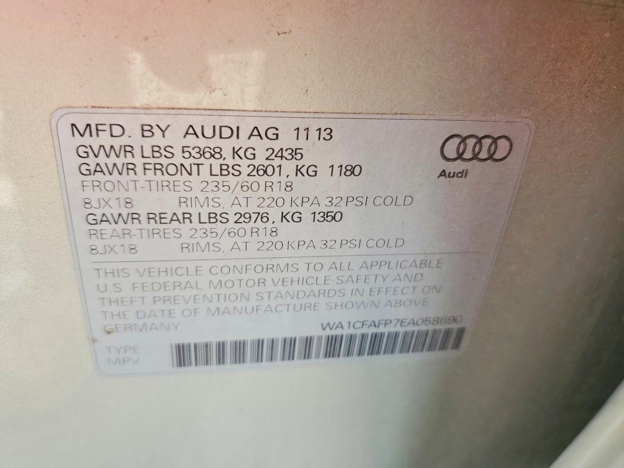 2014 Audi Q5 Premium Silver vin: WA1CFAFP7EA058690