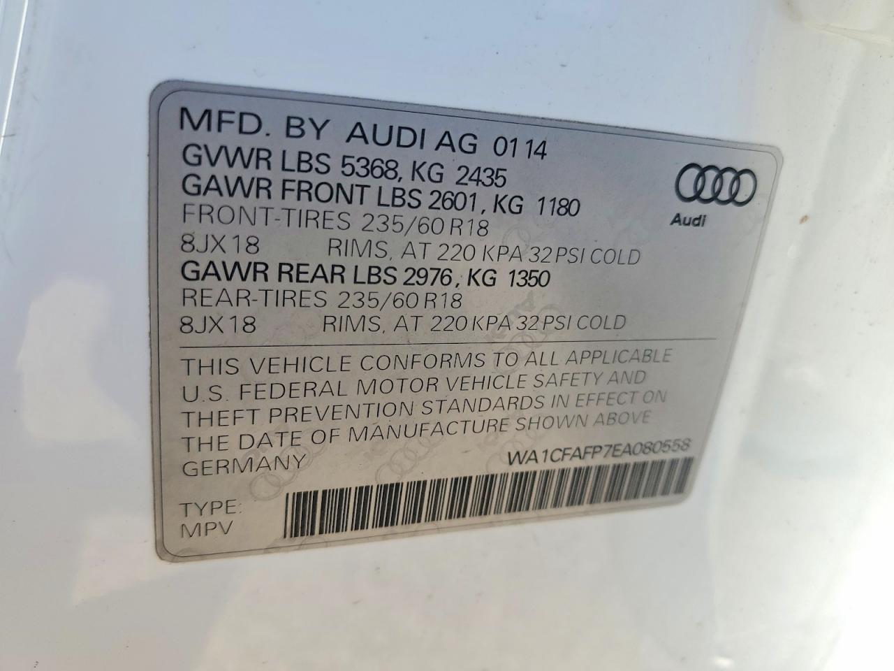 2014 Audi Q5 Premium White vin: WA1CFAFP7EA080558