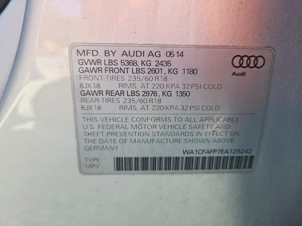 2014 Audi Q5 Premium Silver vin: WA1CFAFP7EA129242