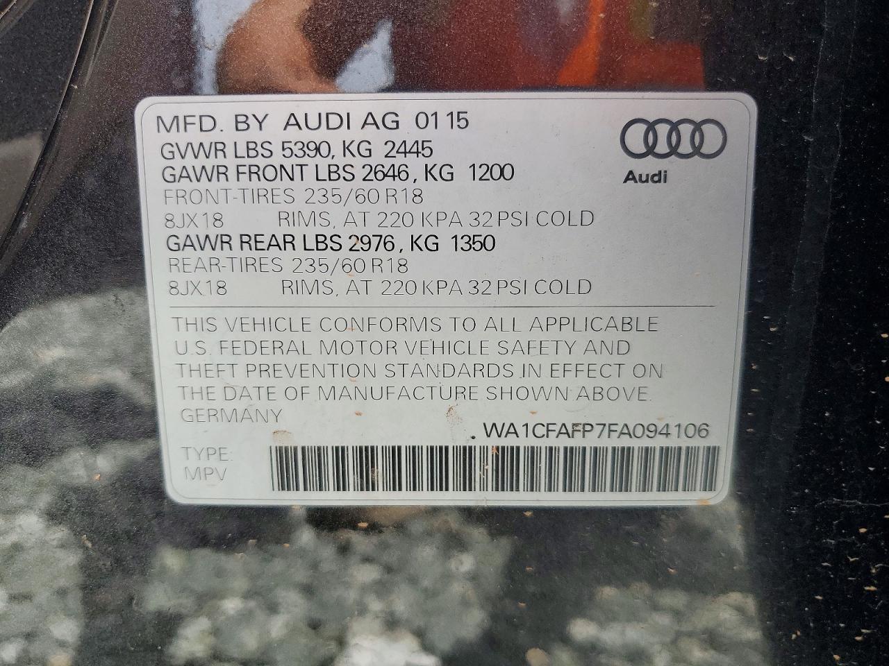 2015 Audi Q5 Premium Charcoal vin: WA1CFAFP7FA094106