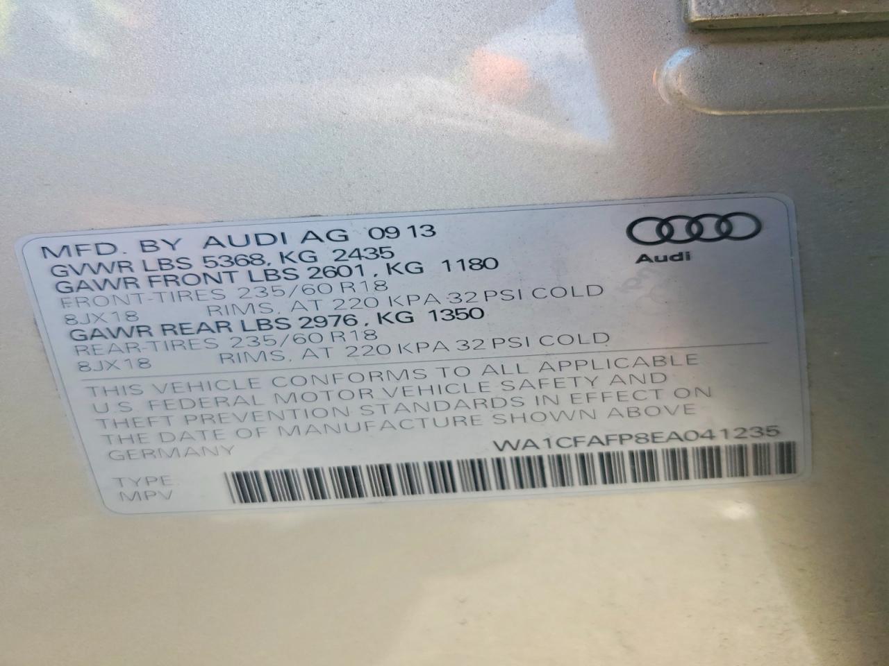 2014 Audi Q5 Premium Silver vin: WA1CFAFP8EA041235