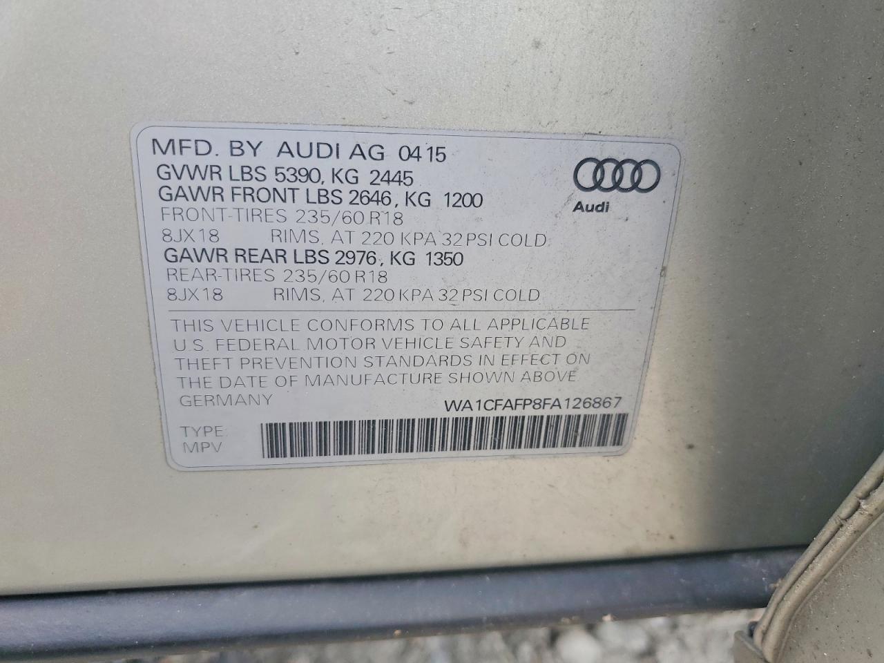 2015 Audi Q5 Premium Tan vin: WA1CFAFP8FA126867
