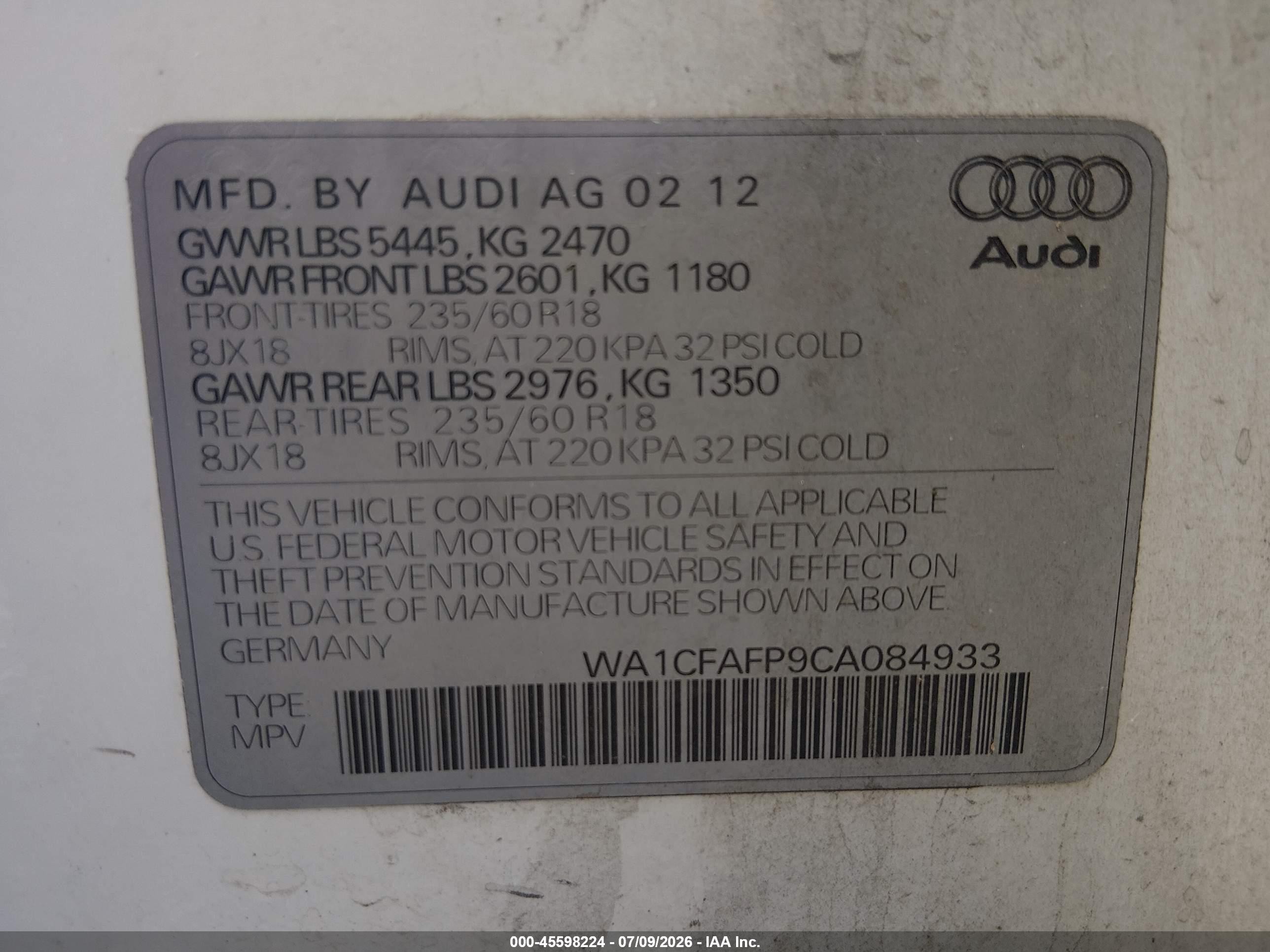 2012 Audi Q5 2.0t Premium White vin: WA1CFAFP9CA084933