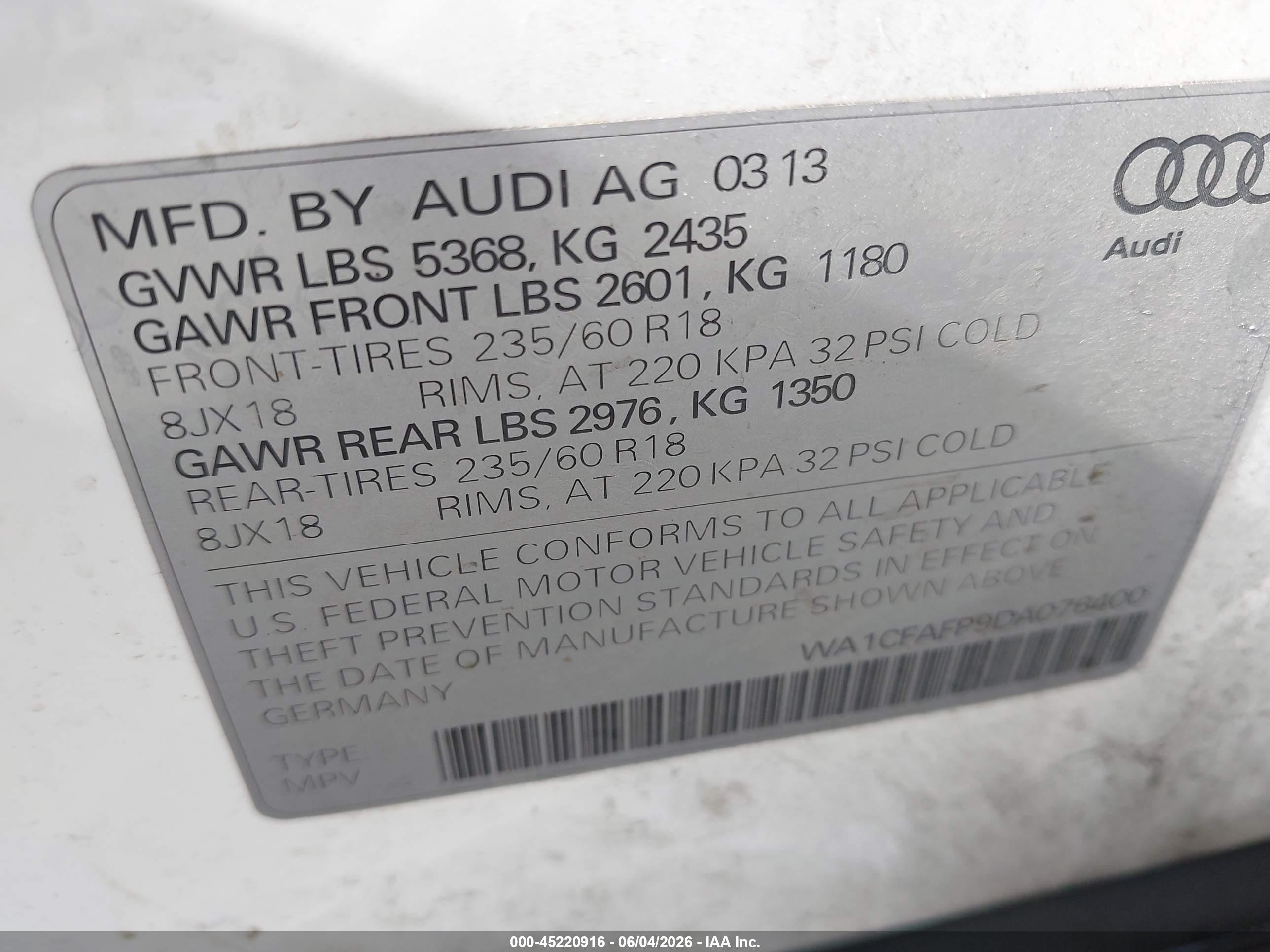 2013 Audi Q5 2.0t Premium White vin: WA1CFAFP9DA076400