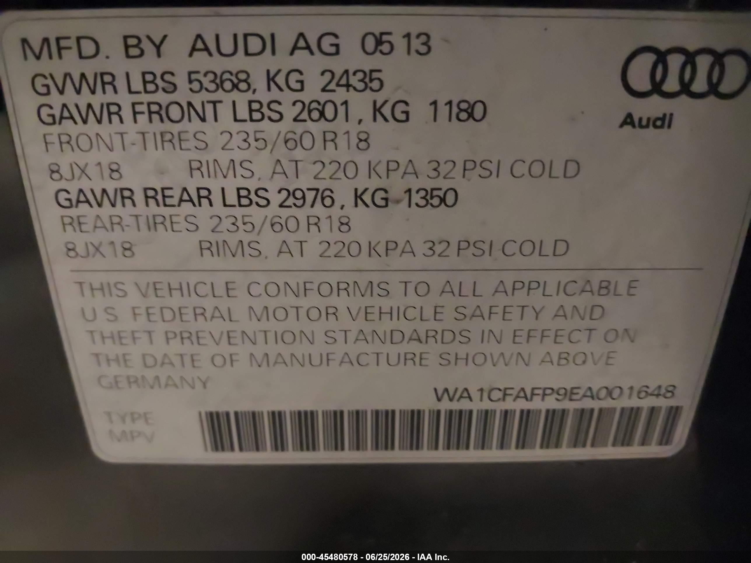 2014 Audi Q5 2.0t Premium Dark Blue vin: WA1CFAFP9EA001648