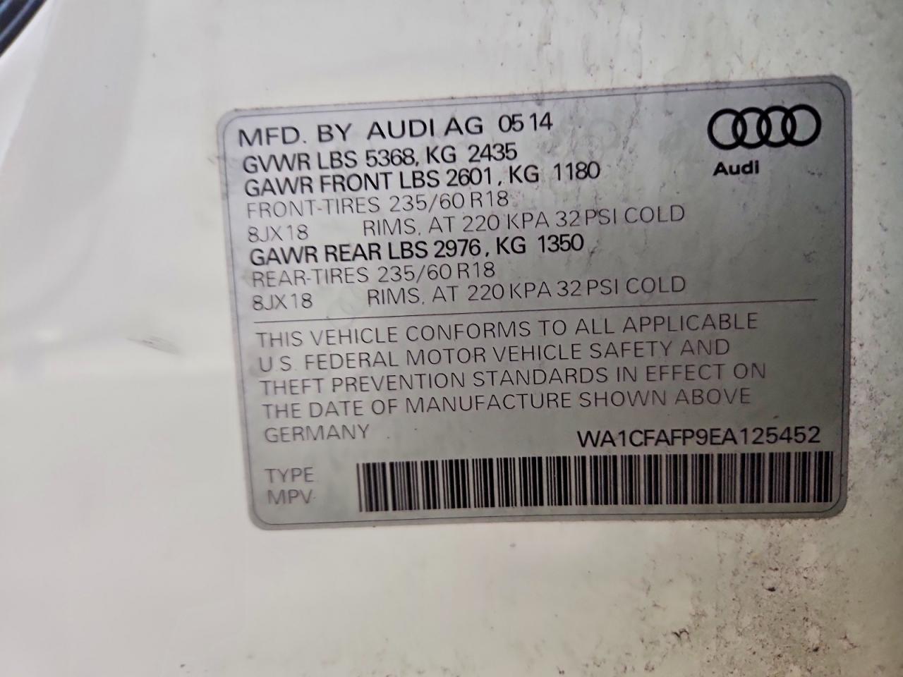 2014 Audi Q5 Premium White vin: WA1CFAFP9EA125452