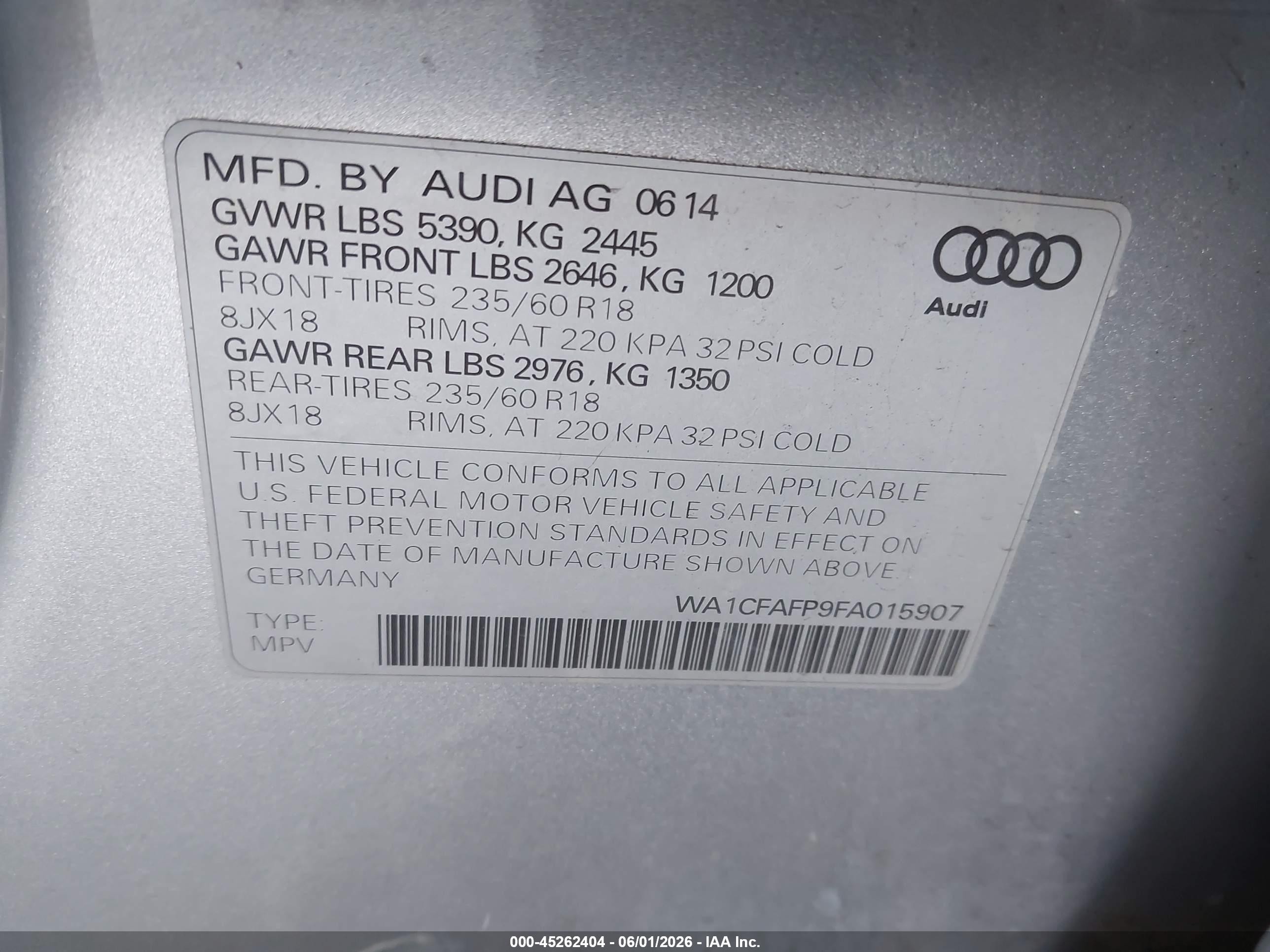 2015 Audi Q5 2.0t Premium Silver vin: WA1CFAFP9FA015907