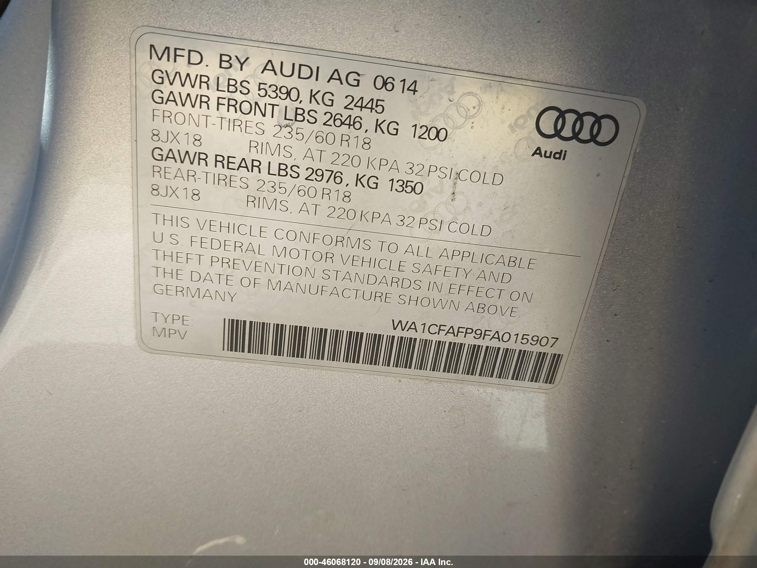 2015 Audi Q5 2.0t Premium Silver vin: WA1CFAFP9FA015907