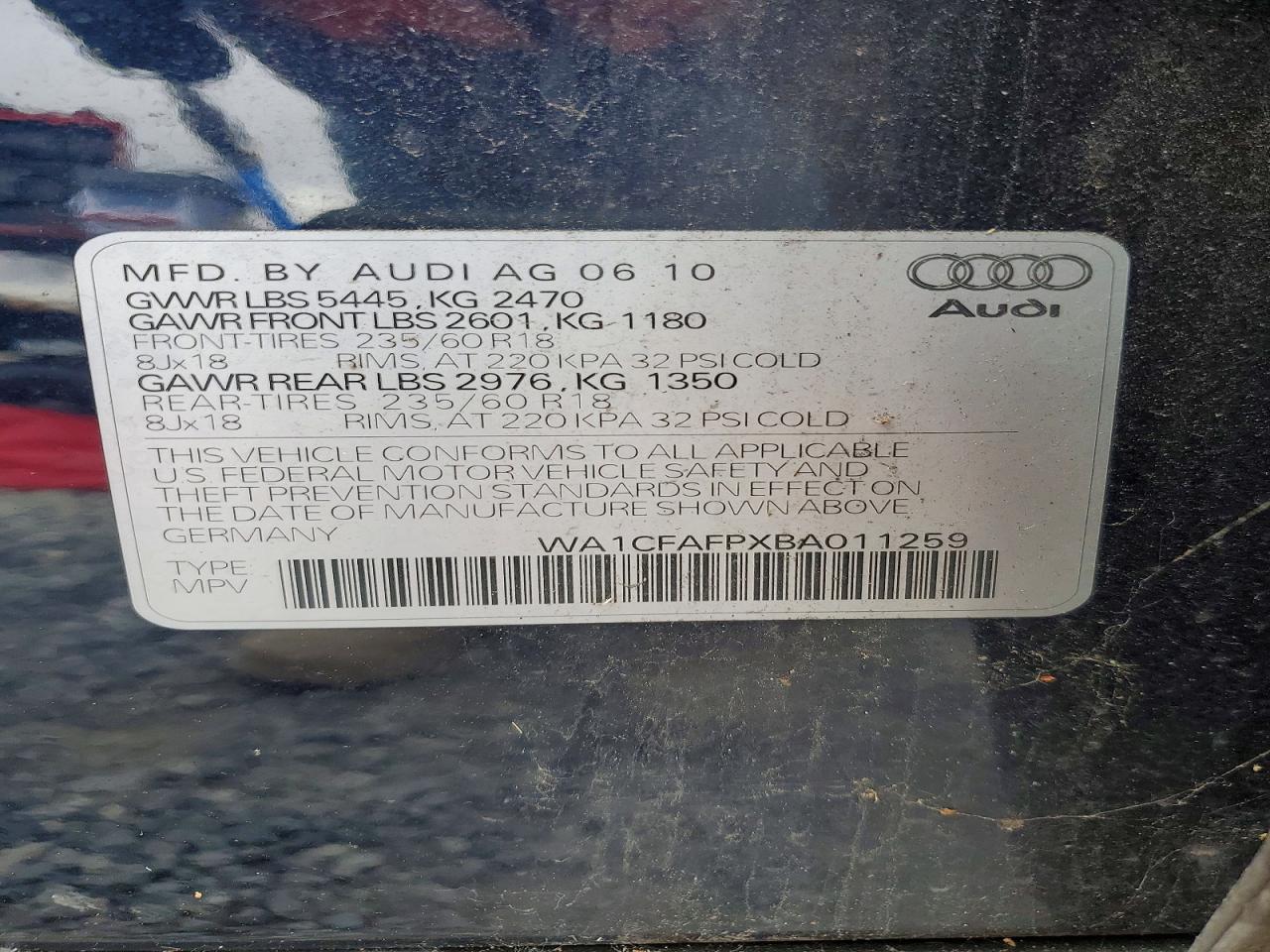2011 Audi Q5 Premium Blue vin: WA1CFAFPXBA011259