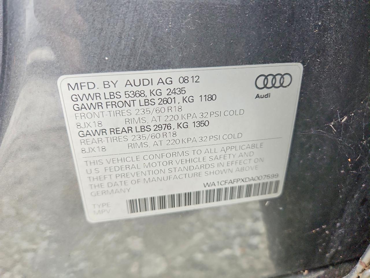 2013 Audi Q5 Premium Gray vin: WA1CFAFPXDA007599