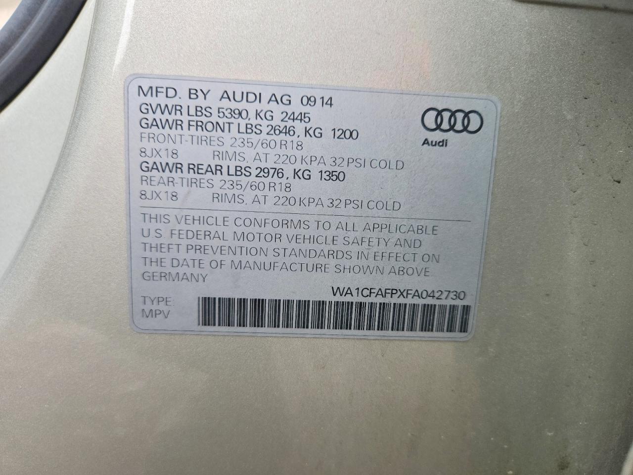 2015 Audi Q5 Premium Beige vin: WA1CFAFPXFA042730