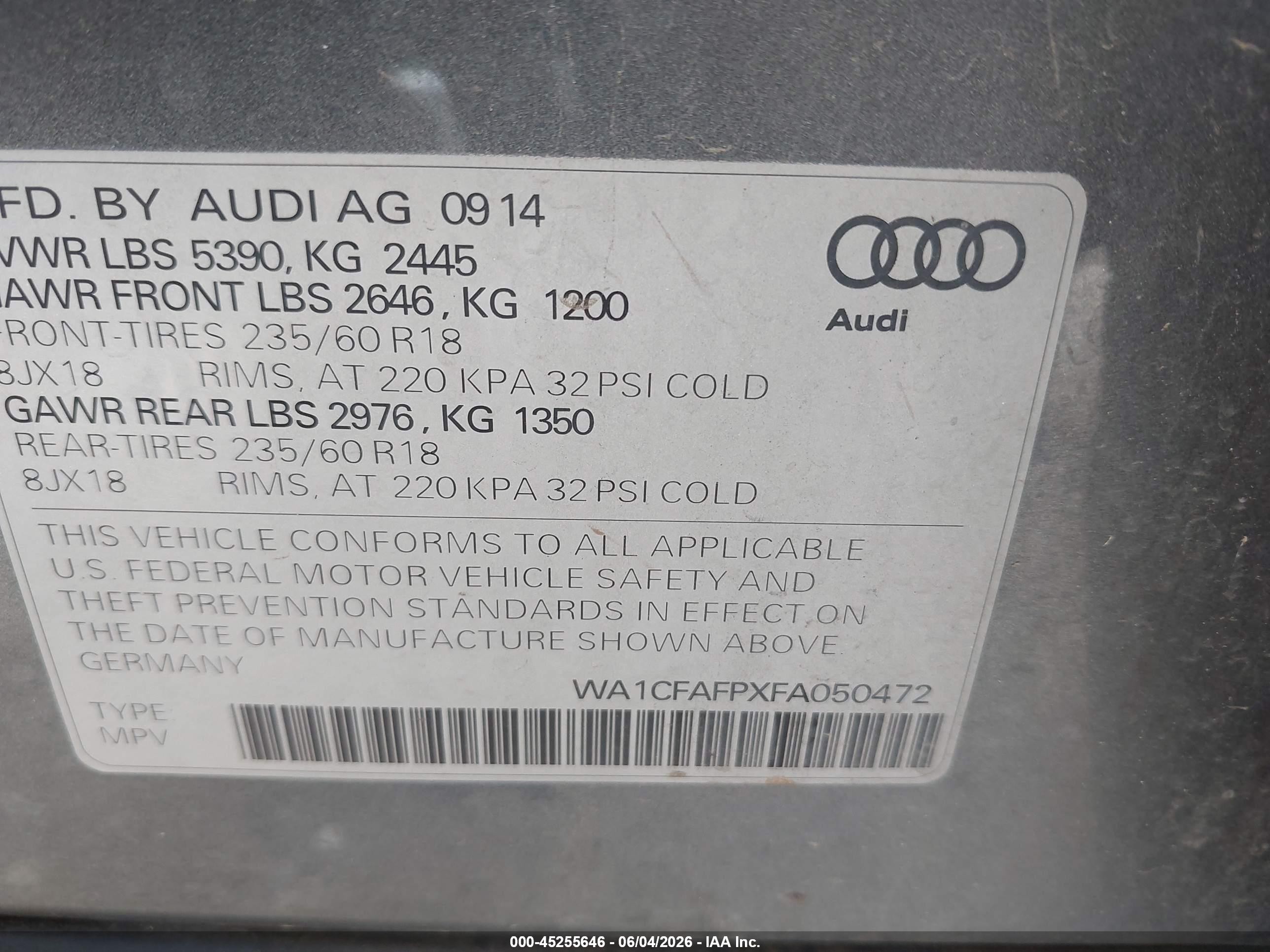 2015 Audi Q5 2.0t Premium Gray vin: WA1CFAFPXFA050472