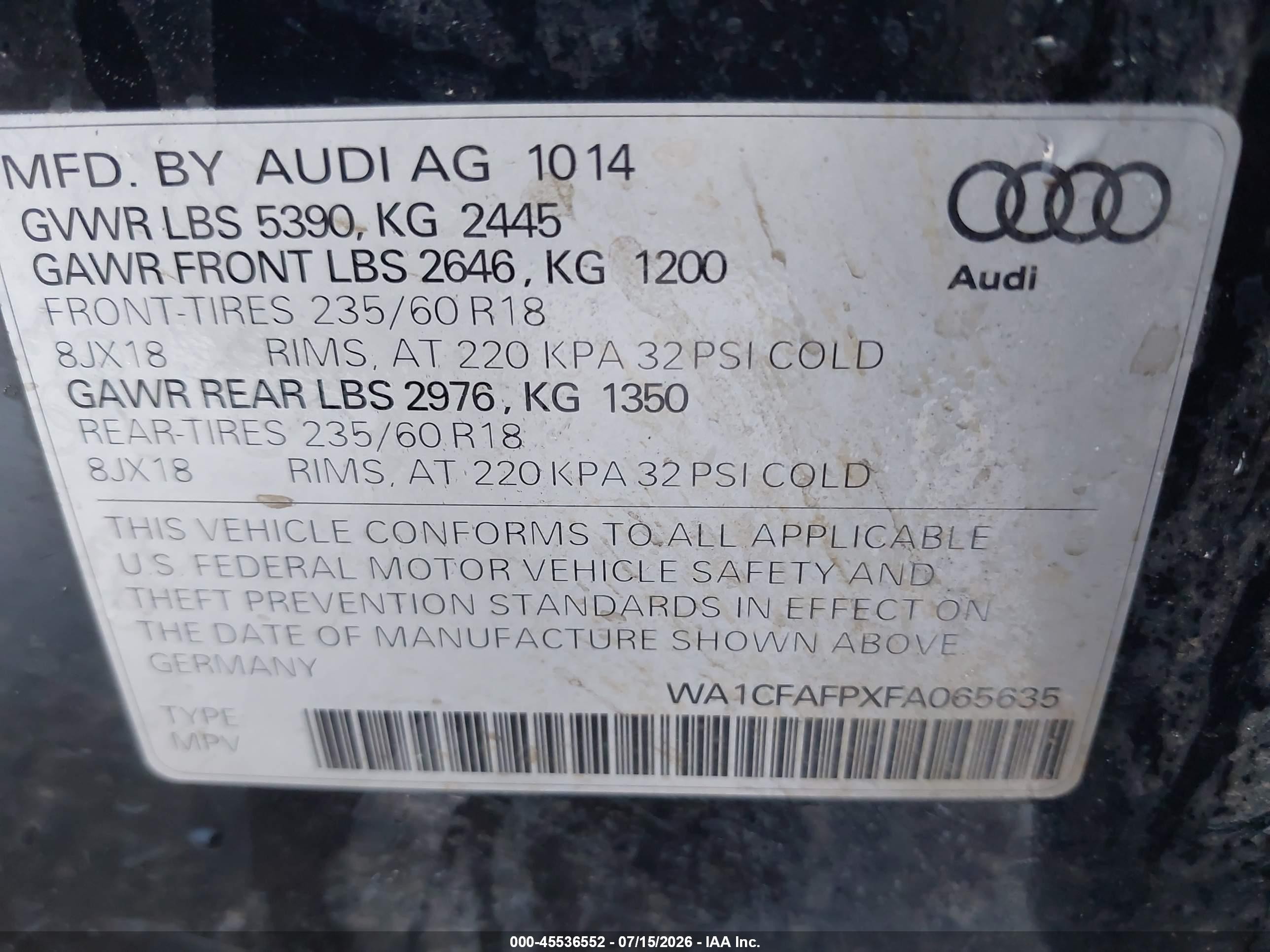 2015 Audi Q5 2.0t Premium Black vin: WA1CFAFPXFA065635