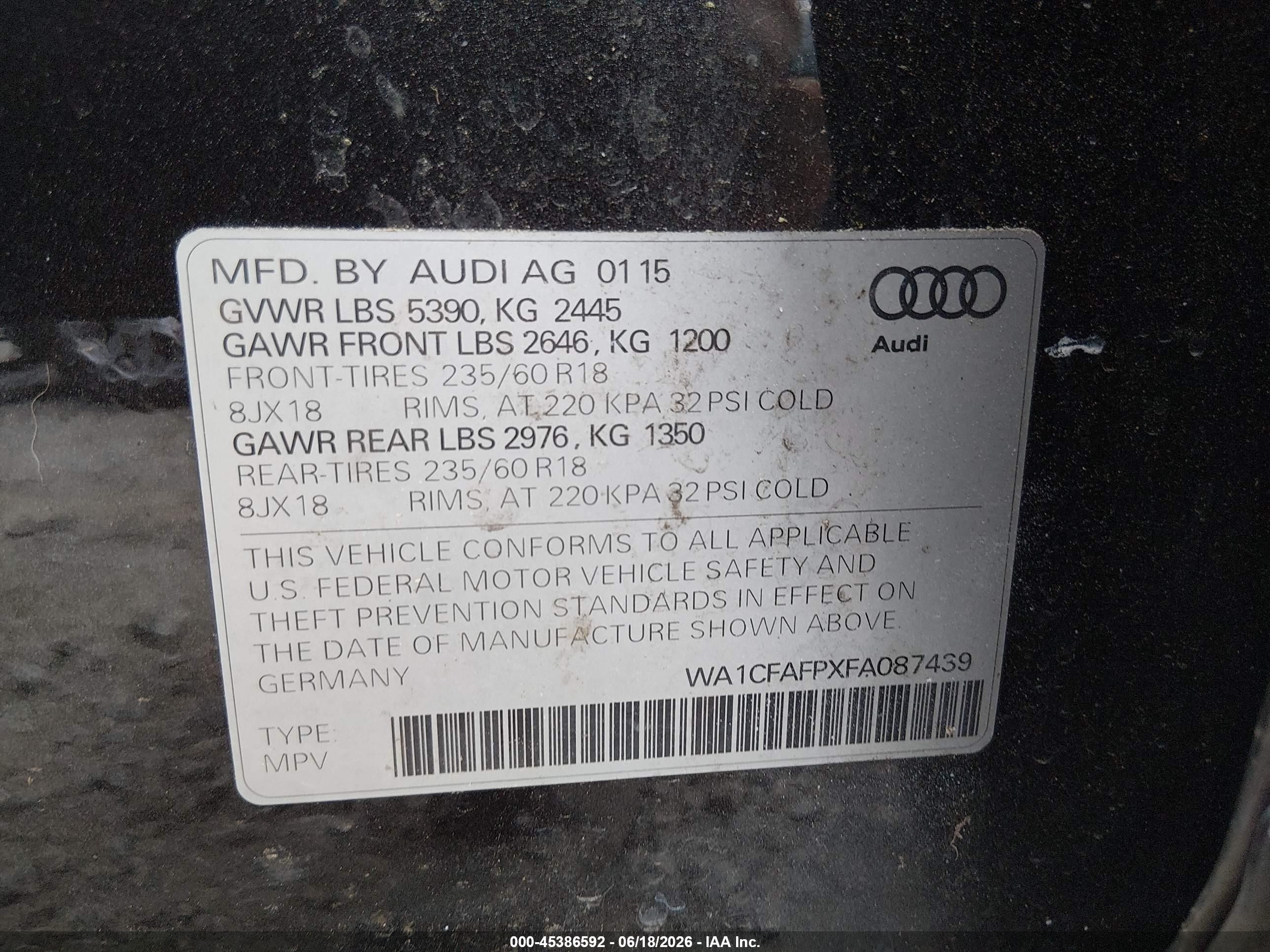 2015 Audi Q5 2.0t Premium Black vin: WA1CFAFPXFA087439