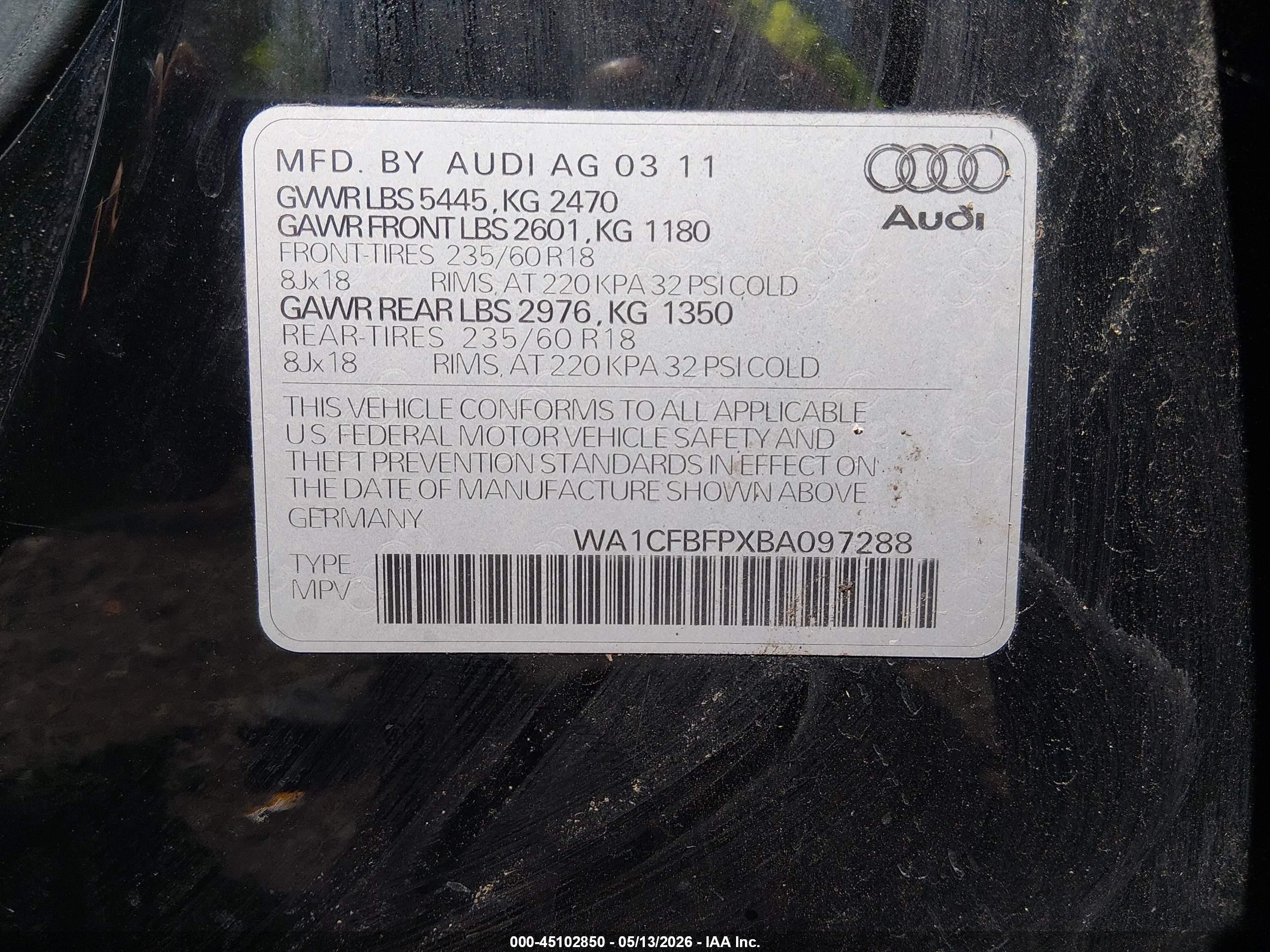 2011 Audi Q5 2.0t Premium Black vin: WA1CFBFPXBA097288