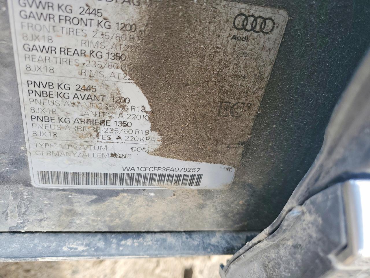2015 Audi Q5 Premium Gray vin: WA1CFCFP3FA079257