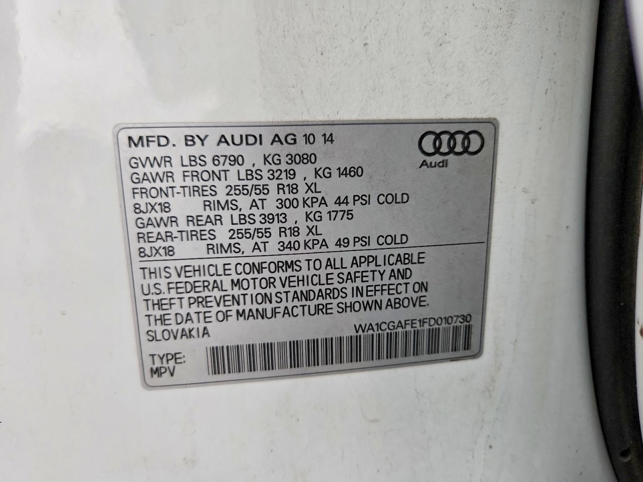2015 Audi Q7 Premium White vin: WA1CGAFE1FD010730