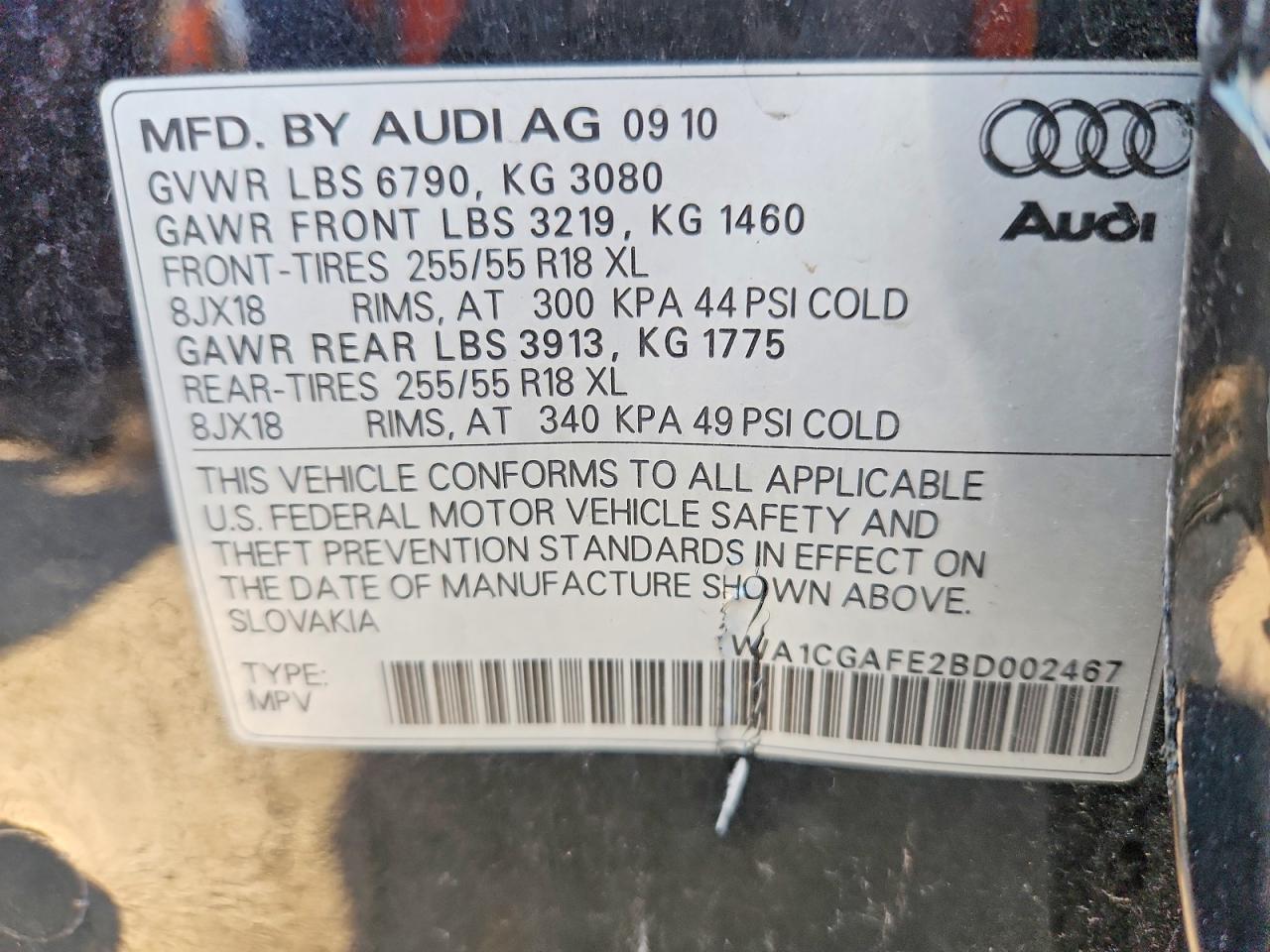 2011 Audi Q7 Premium Black vin: WA1CGAFE2BD002467