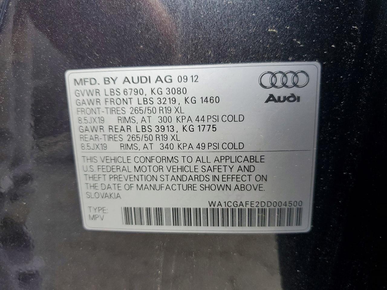 2013 Audi Q7 Premium Черный vin: WA1CGAFE2DD004500
