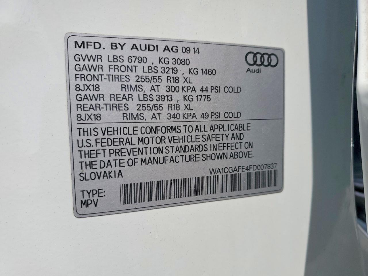 2015 Audi Q7 Premium White vin: WA1CGAFE4FD007837