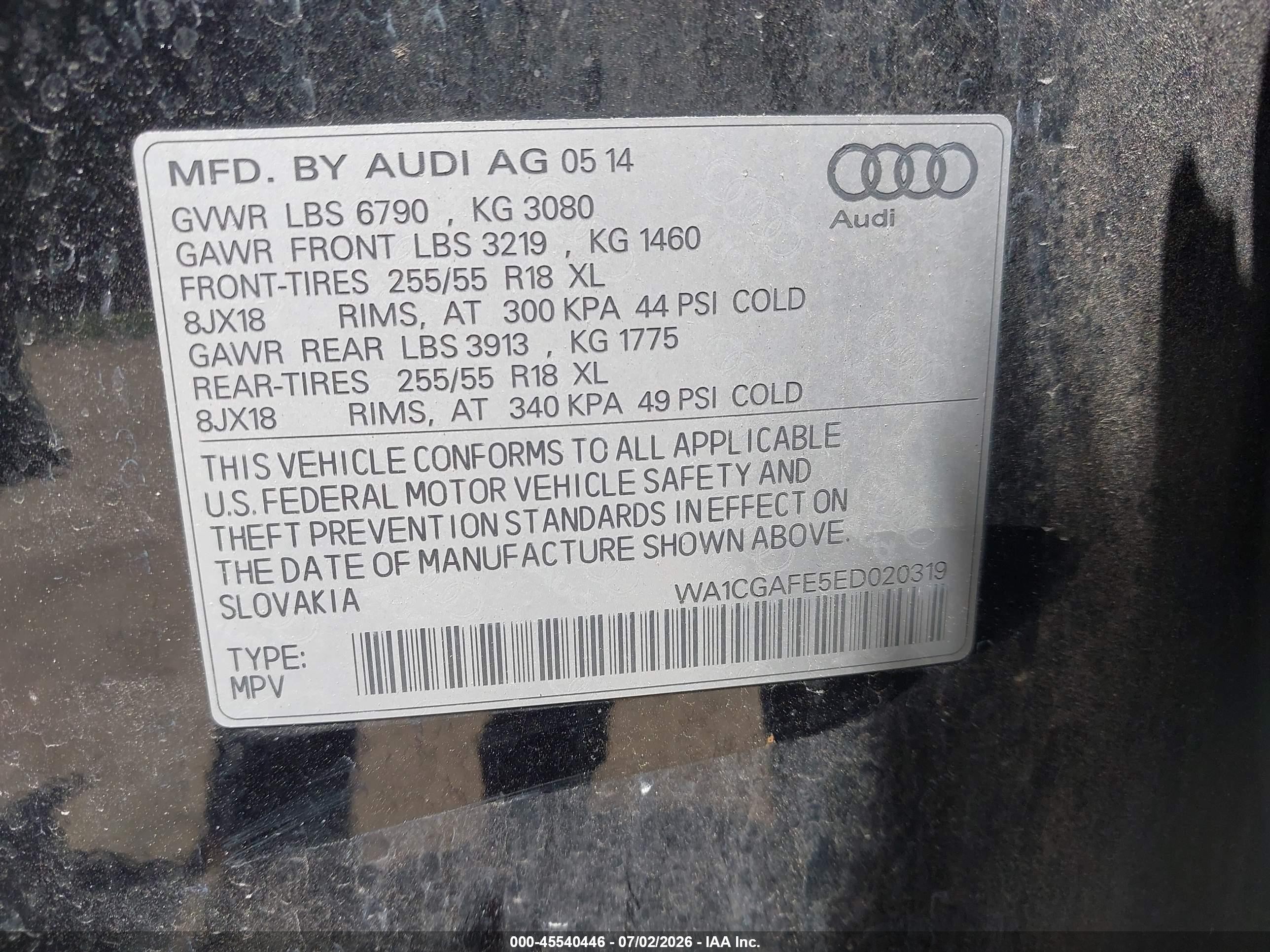 2014 Audi Q7 3.0t Premium Black vin: WA1CGAFE5ED020319