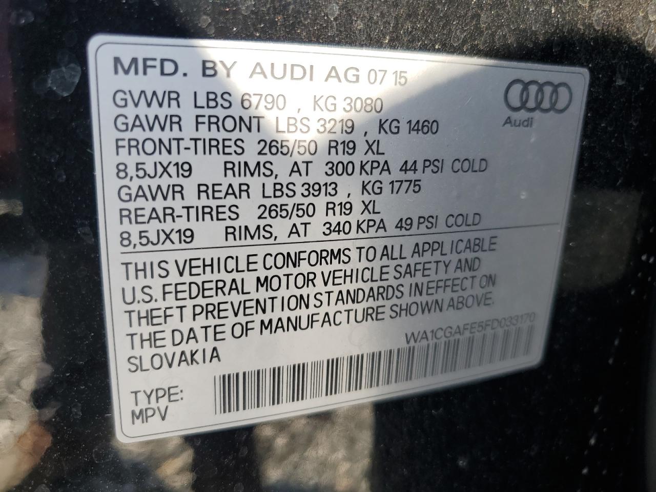 2015 Audi Q7 Black vin: WA1CGAFE5FD033170